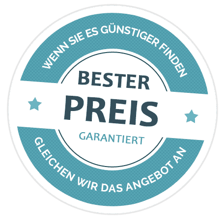 Rundes Abzeichen für unseren Umzugsservice: Bester Preis garantiert. Am Rand: Wenn Sie ein günstigeres Angebot finden, passen wir unseren Preis an.